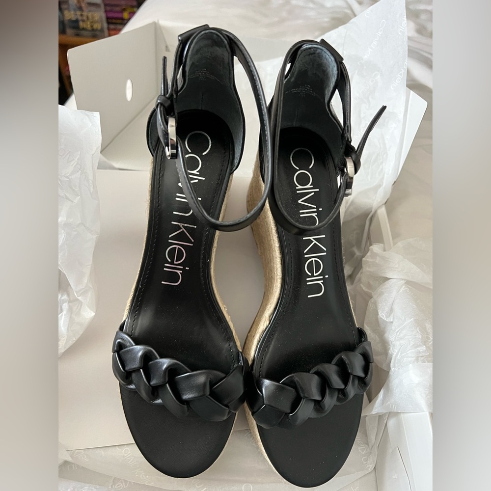 Brand New! Calvin Klein Black Wedge Espadrilles Thea 11M Women